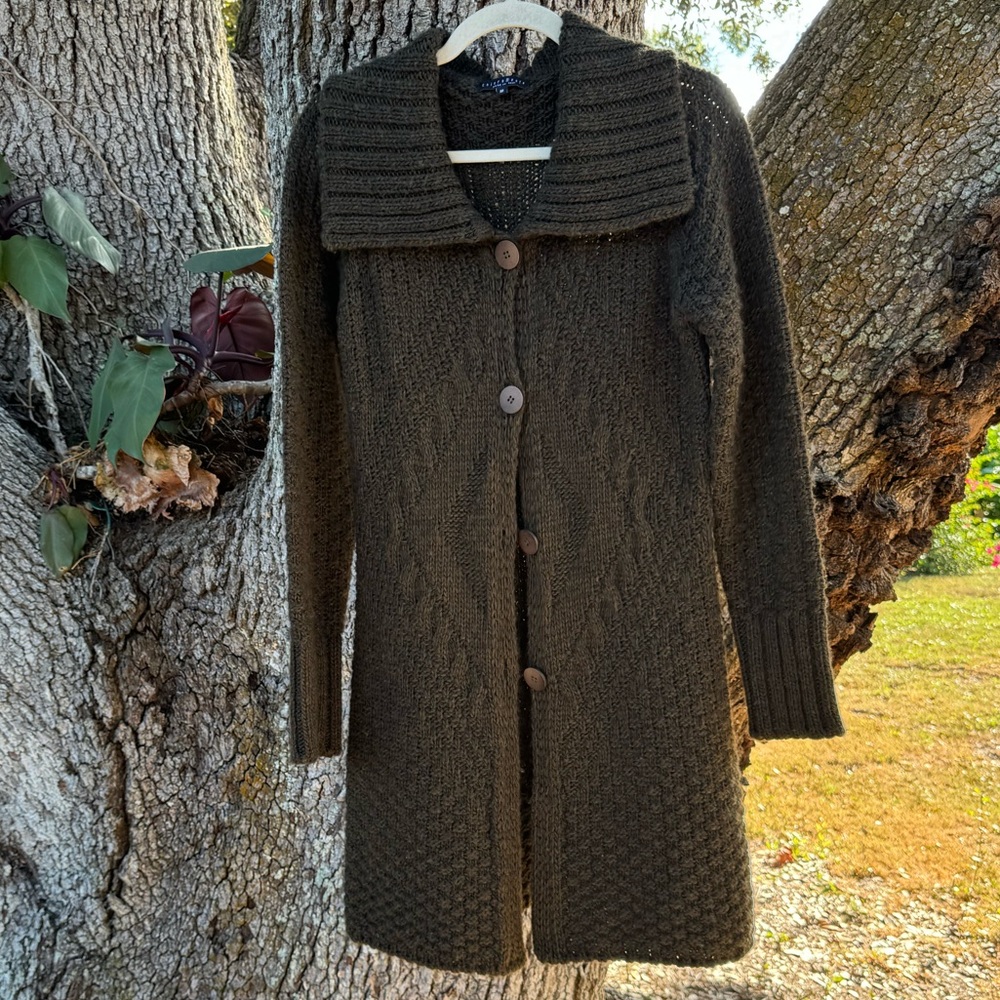 Chiaramente-Italian 50% Wool brown diamond pattern chunky  longline sweater.M